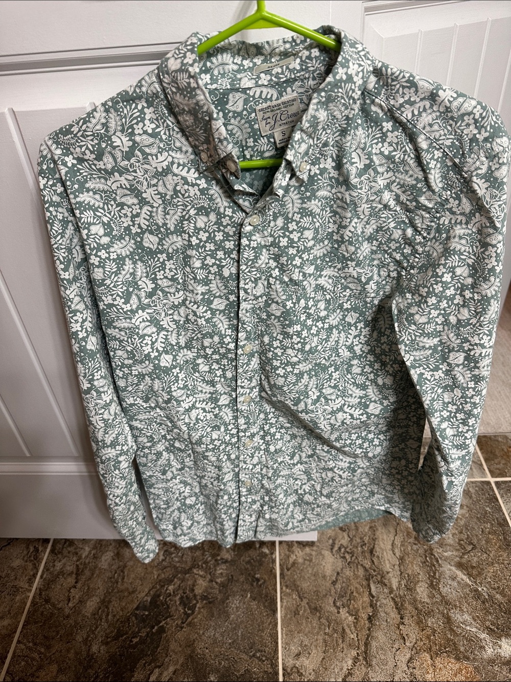 J. Crew Men's Sage Green Floral Print Button-Down Shirt